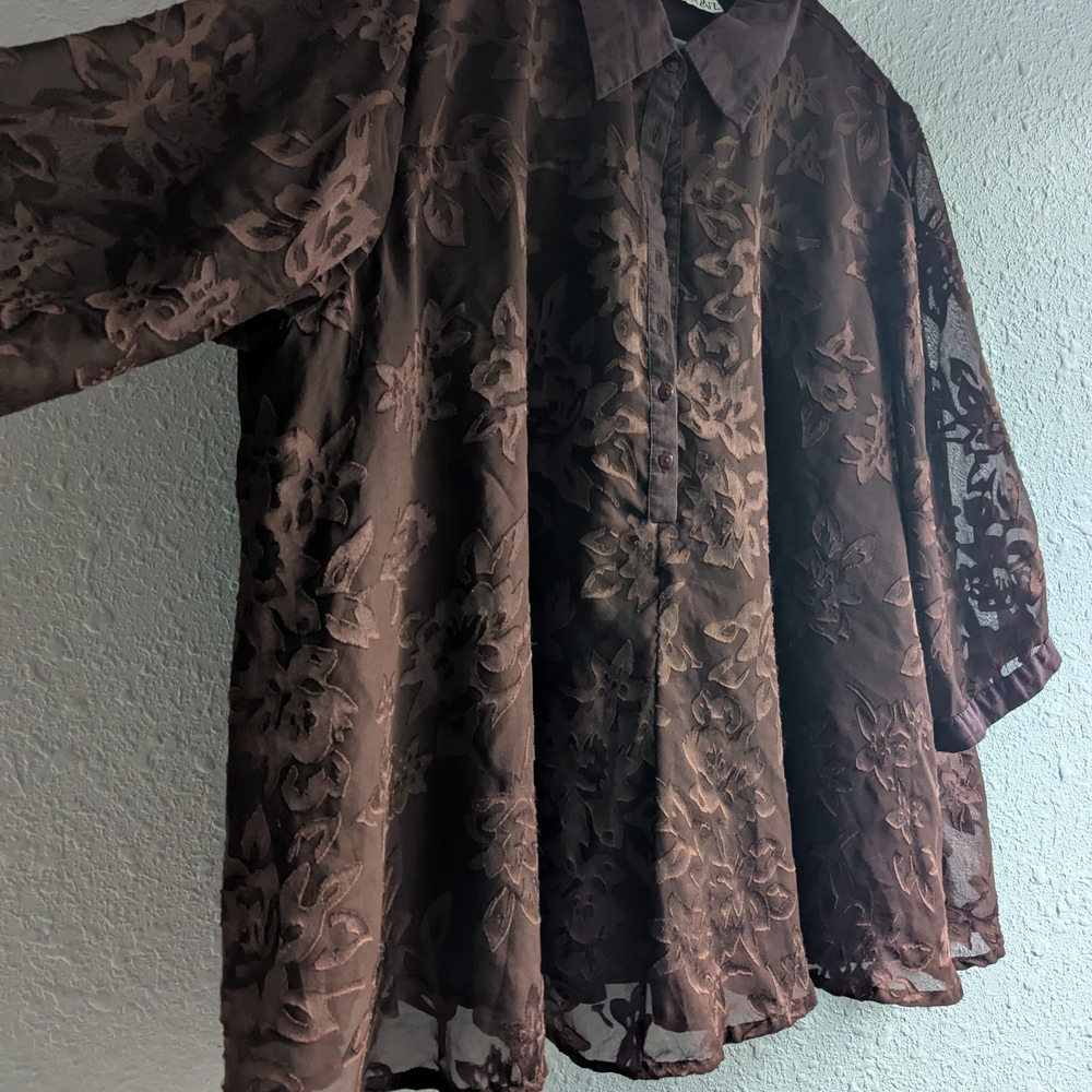 Sheer Brown Floral Blouse